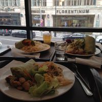 meal with friends and the view at Loving Hut - Na Porici in Prague