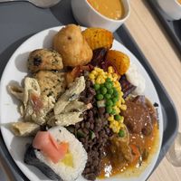 Buffet fusion - wanted to try lots of things so it’s a Czech/ Asian/ salad and soup mash up. Great!  at Loving Hut - Na Porici in Prague