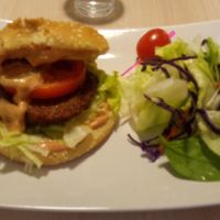 A burger from the main menu. at Loving Hut - Na Porici in Prague