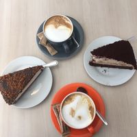 Cappuccino and cakes  at Loving Hut - Na Porici in Prague