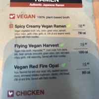 Vegan ramen menu at JINYA Ramen Bar in San Jose
