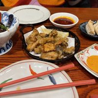 Vegan meatballs, calamari with tartar sauce and gyoza dumplings at Itadakizen in London