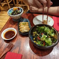 SEAWEED SALAD, VEGAN GYOZA, VEGAN MEAT BALLS at Itadakizen in London