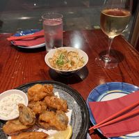 Vegan Calamari, Japanese Mixed Vegetable rice, Vegan Wine  at Itadakizen in London