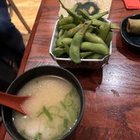 zuppa di miso ed edamame   at Itadakizen in London