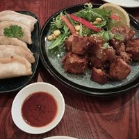 Karaage (right) and gyoza (left). at Itadakizen in London