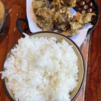 White rice and battered mushrooms  at Itadakizen in London
