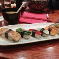 Six pieces of sushi and a miso soup at Itadakizen in London