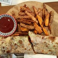 Mushroom and soya wrap with sweet potato fries  at Soul Food in Kandy