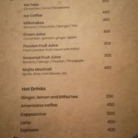 Carte des boissons at Soul Food in Kandy