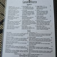 Menu at Canal Bistro in Indianapolis