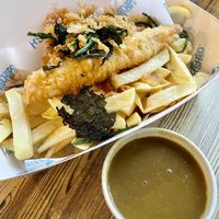 Vish n Chips & curry sauce  at Catch22 in Bristol