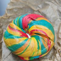 Rainbow bagel with tofu vegetables at Liberty Bagels in New York City