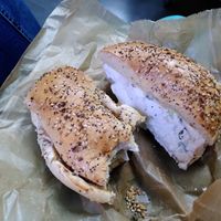 Everything bagel with tofu cream cheese scallion at Liberty Bagels in New York City