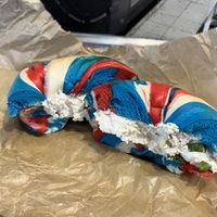 Liberty bagel with tofu chives spread  at Liberty Bagels in New York City