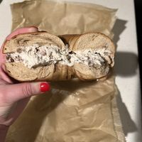 Cinnamon raisin bagel with tofu cinnamon walnut raisin cream cheese  at Liberty Bagels in New York City