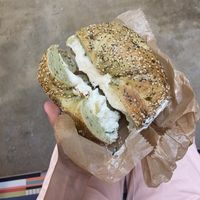 jalapeño everything w tofu spinach and artichoke   at Liberty Bagels in New York City