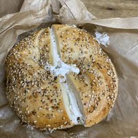 Everything bagel with tofu scallion cream cheese   at Liberty Bagels in New York City