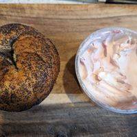 Poppyseed bagel with strawberry tofu spread at Liberty Bagels in New York City