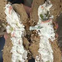 Whole wheat everything with veggie tofu  at Liberty Bagels in New York City