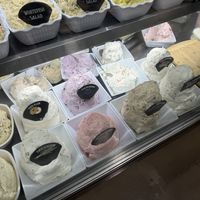 Bottom shelf is tofu spreads    at Liberty Bagels in New York City
