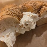 Sesame bagel with plain tofu cream cheese at Liberty Bagels in New York City