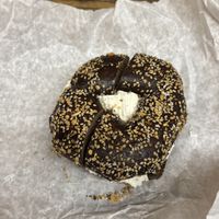 Everything pumpernickel with tofu veggie cream cheesee  at Liberty Bagels in New York City
