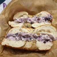 Vegan blueberry cream cheese at Liberty Bagels in New York City