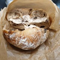 Vegan walnut raisin on french toast bagel is the bomb at Liberty Bagels in New York City