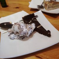 Vegan chocolate cake with ice cream at Kelly's Diner in Letterkenny