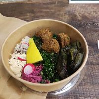 Falafel and vibe leaves box at Santo Falafel in Florence