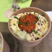 Hummus with muhammara  at Santo Falafel in Florence