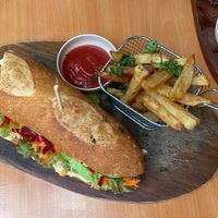 Hummus sandwich with fries   at Simon Says  in San Juan Del Sur