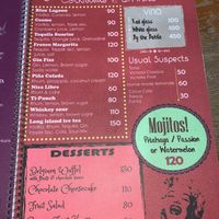 Menu at Simon Says  in San Juan Del Sur