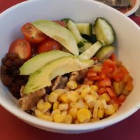 Peruvian salad (quinoa and vegetables but no chickpeas, as listed in the menu) at Cafeteria Alcala in Cullera