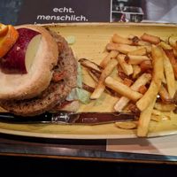 Vegan Burger with french fries at Memory in Grindelwald