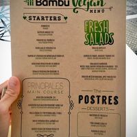 The separate vegan menu. at Chiringuito El Bambú in La Herradura