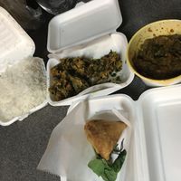 Rice, spinach pakoda, Kadai Mushroom, veggie samosa  at Lime & Lemon in Durham