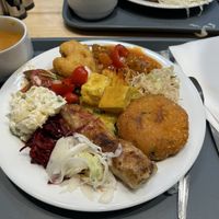 Plate full of different stuff from the buffet.  at Loving Bistro - OC Flora in Prague