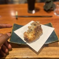 Not sure. I believe some type of mushroomm  at Veganic Monkey Magic 浅草 in Tokyo