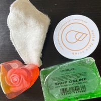 Soaps, facial scrub and reusuable make up remover  at Bubbles at Home in Ghent