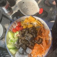 Vegan mushroom poke bowll  at Galapagos in Koh Lanta