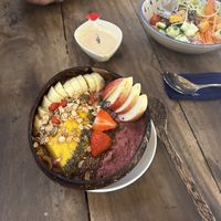 Smoothie bowl and mates poke bowl in back!  at Galapagos in Koh Lanta