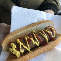 Vegan hot dog with ketchup and mustard  at Jonsborgsgrillen in Gothenburg