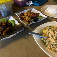 Faux duck, mushrooms and fried rice, amazing  at Yuan Wei 缘味 in Sandakan