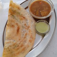 Masala dosa with sambar and coconut/peanut chutney, vegan!  at Cozinha de Sonia  in Portimao