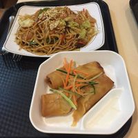 Spring rolls and fried noodles with XO sauce at Loving Hut - Wan Chai in Hong Kong Island