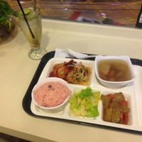 BBQ soy, rice, salad, and soup. Which was 86 in Hong Kong money. at Loving Hut - Wan Chai in Hong Kong Island