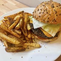 black bean burger with vegan cheese & flip fries  at FLIP in Dublin