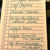 Vegan menu  at SolToro in Montville